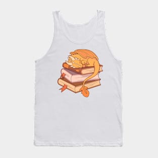 Little golden dragon sleeping on a stack of books Tank Top